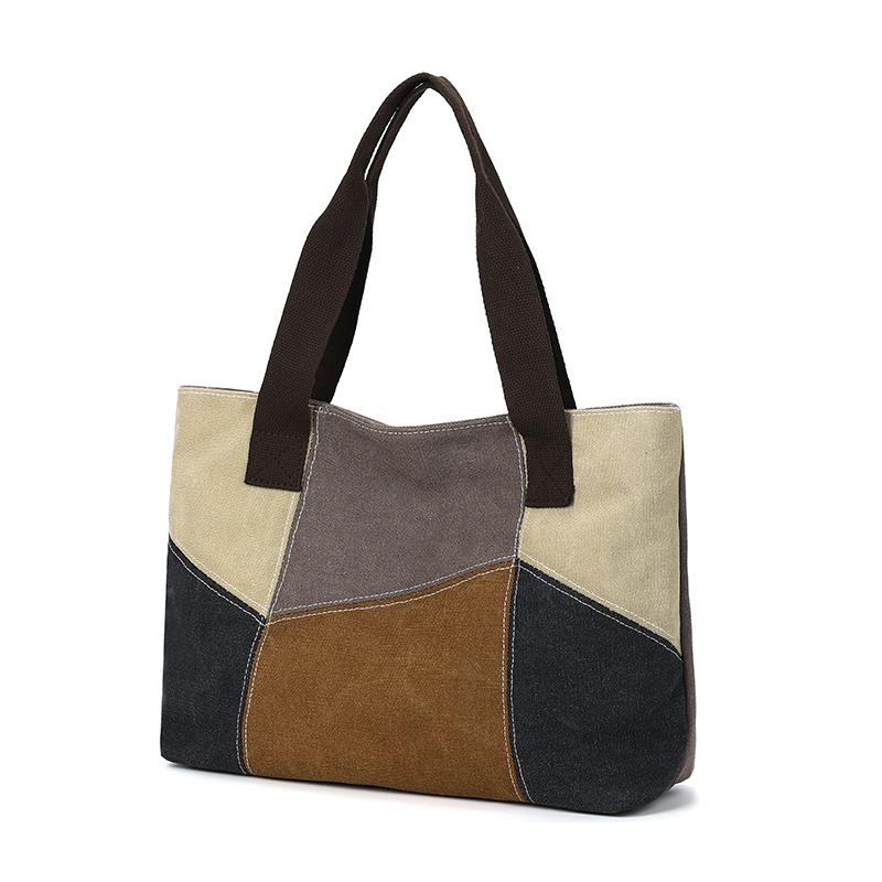Damen Patchwork Handtasche - Vintage Gespleißte Canvas Tote mit Obergriff & Crossbody-Funktion