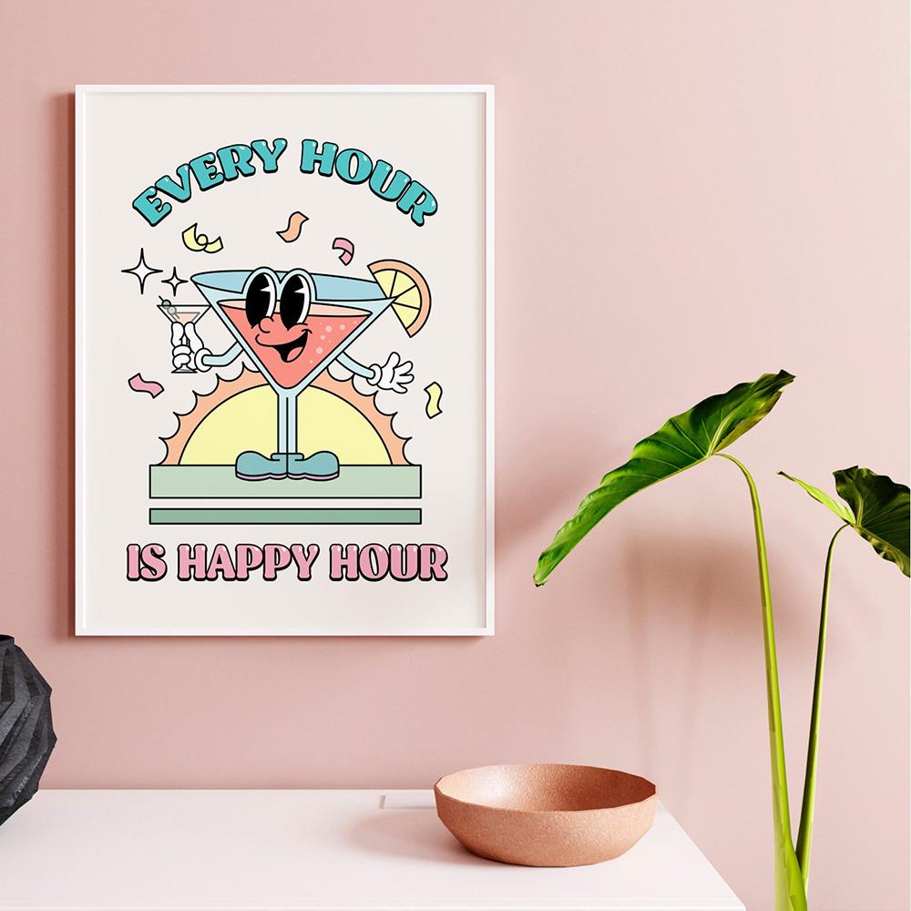 Retro Preppy Sunshine Ästhetik Leinwandmalerei Druck Lustige Küchenposter Retro Pink Zitate Bilder Wandkunst für Bar Heimdeko