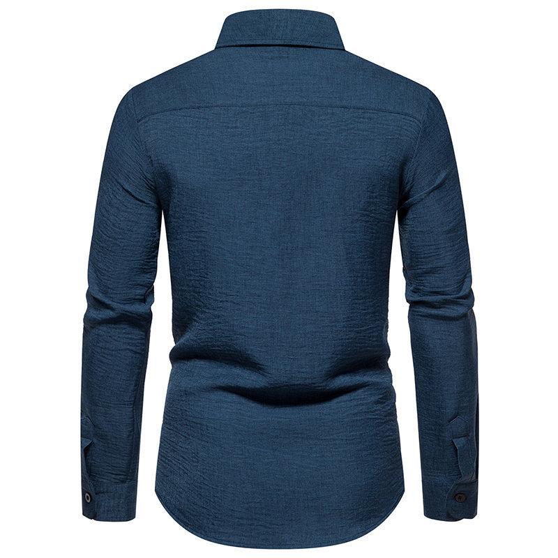 Nový pánský trend Jednobarevný retro styl Ležérní košile s dlouhým rukávem Pánské módní topy