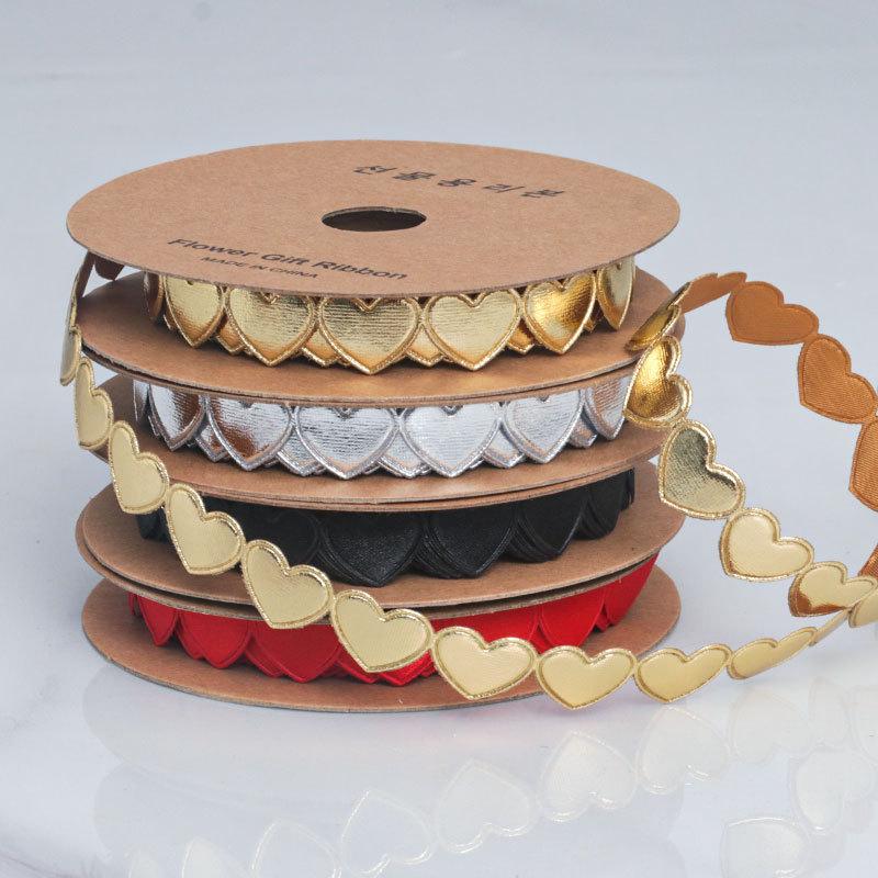Elegant 1.5cm Heart Polyester Ribbon Flower Ribbon Decorative Materials Peach Heart Ribbon Accessories Gift Boxes Packaging Ribbons Home Decoration