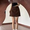 Petite Brown Suede A-Line Half-Skirt for Women - Coffee Color, Hip-Hugging, Spring/Autumn