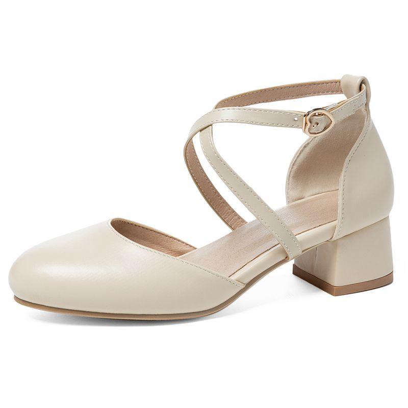 2025 Sweet Mary Janes Women Sandals Round Toe Thick Heels 4cm Buckle Strap Large Size 46 47 48 Fashion Dating Shoes