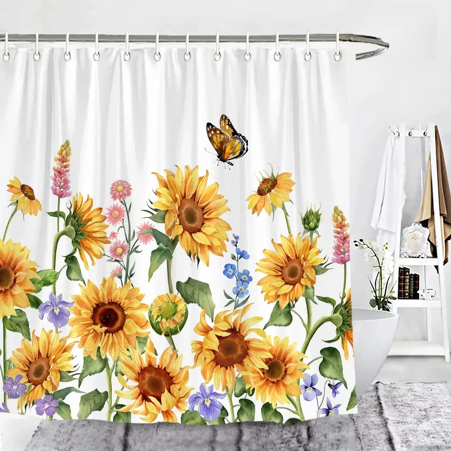 

Lxl01Sunflower Outdoor Shower Curtain Farmhouse Flower Bird Cart Rustic Shower Curtain Polyester Hanging Curtains Bathroom D6Jm% W60H190(CM)-1 Pcs