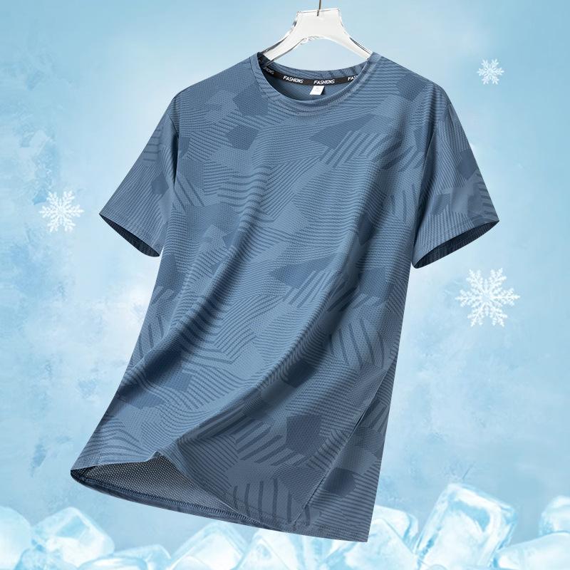 Pánské tričko s krátkým rukávem na léto, tenký design pro sport a volný čas, pánské tričko s polovičním rukávem z ledového hedvábí, pánský gradientní top