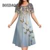 Flower Print Women Dress For Vintage New Short Sleeve O-Neck Mini Dress Summer Pullover Loose Casual Retro Loose Plus Size Dress