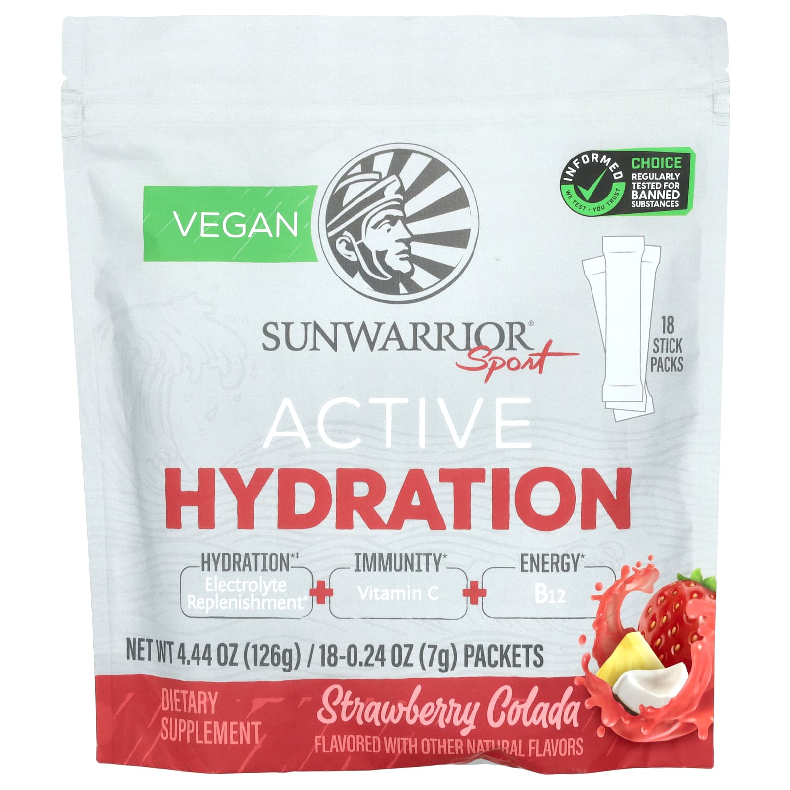 

Sport, Active Hydration, Strawberry Colada, 18 Packs, 7G (0.24Oz) Each