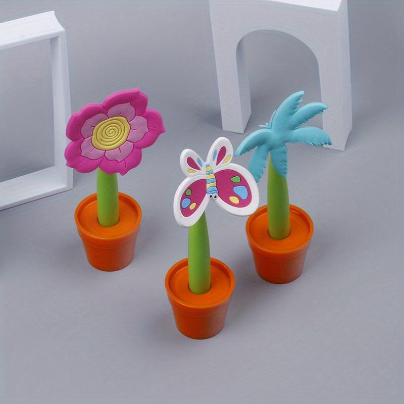 School Season 5pcs Ballpoint Pen Creative Cute Realistic Cartoon Plant Sun Flower Pot Plant Ballpoint Pen