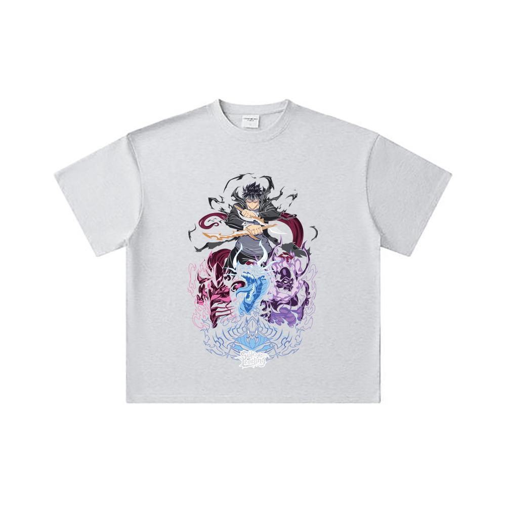 260 GSM Doppelgarn 32er Zählart 100% Baumwolle Solo Leveling V15 Druck Unisex Schweres Baumwoll-T-Shirt