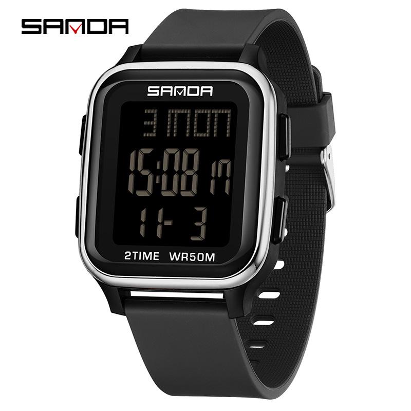 Sanda Подростковые Модные Многофункциональные Унисекс Спортивные Часы с Будильником и Квадратным Дисплеем
