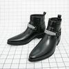 Fashion Leisure Walk Mens Chelsea Boots Handmade High Top Men Shoes Male Leather Ankle Boots Business Dress Shoes New Metal Buckle Botas