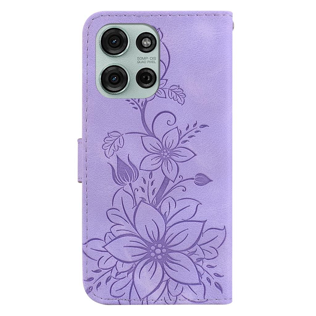 For Motorola Moto G75 5G Case Lily Flower Imprint Leather Phone Cover with Stand