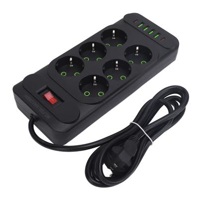 Power Strip 6 Outlets 4 USB 2 Type C Ports Wall Mountable Power Socket with and 2m Extension Cable