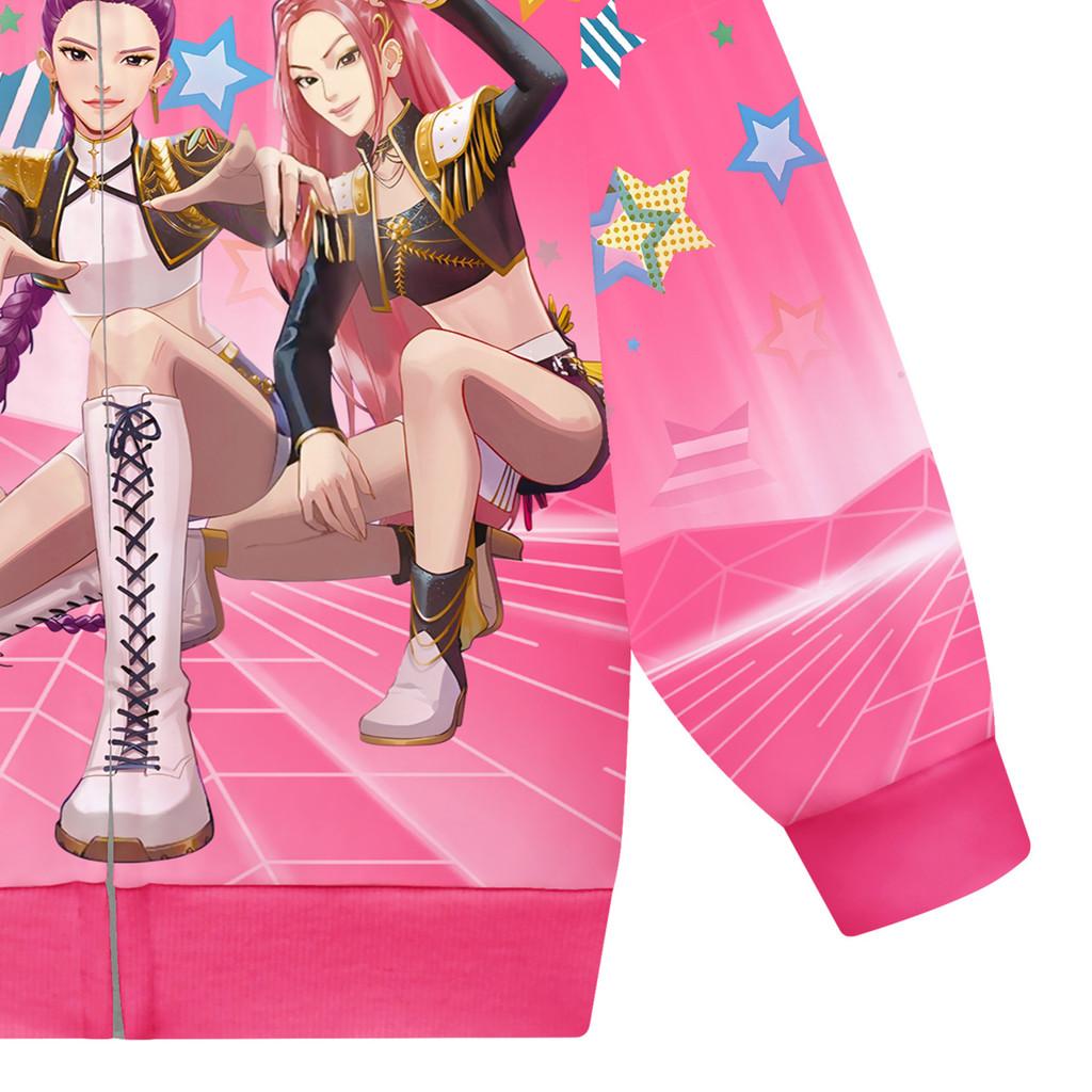 Barn Jenter POP Sanger Rumi Zoey Mira Trykket Casual Hettegenser Glidelås Langermet Jakke Kåpe