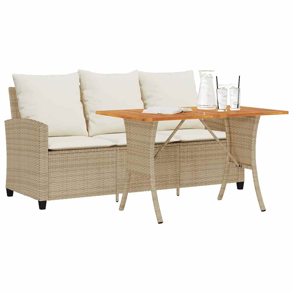 3 Seater Garden Sofa with Cushions & Table Beige Poly Rattan