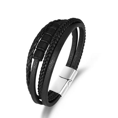 Bracciale Hip-Hop in Pelle PU Intrecciata con Perline in Lega per Uomo