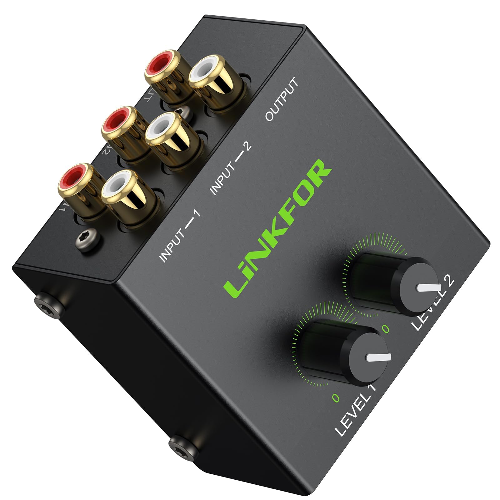 

LiNKFOR Audio RCA Mini Stereo Mixer with Volume Metal Japanese Instruction Manual Included Mixer, 2-Channel Control, Gold-Plated Terminals, Case,