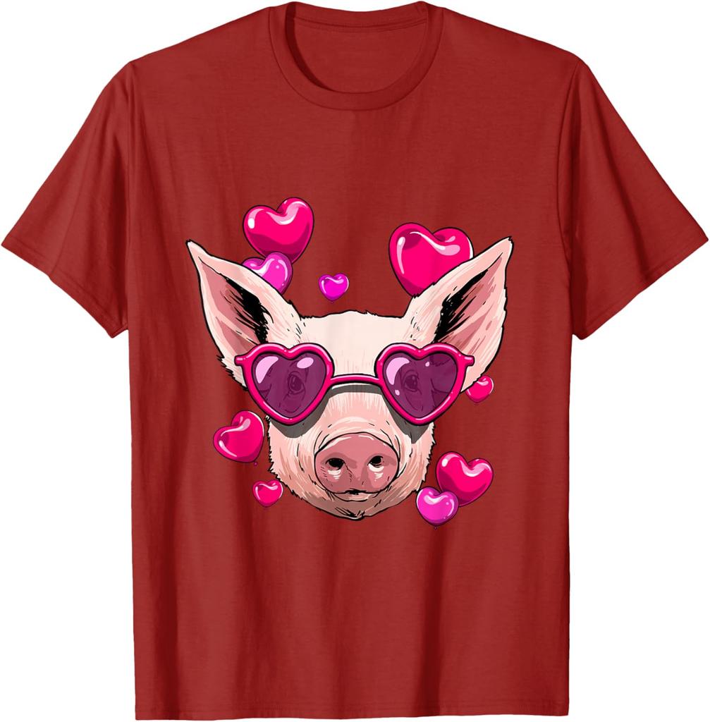 Pig Wearing Heart Sunglasses Valentines Day Farm Animal Lover Graphic Tee