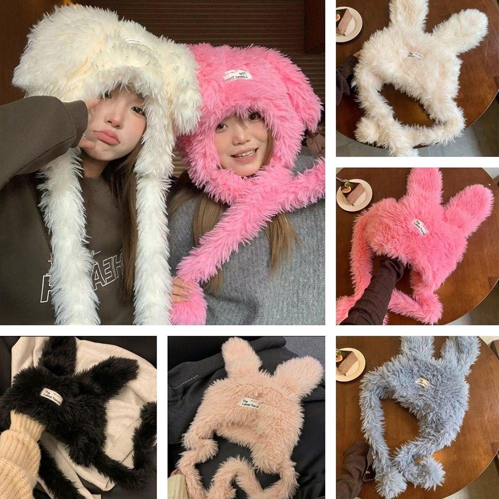 

Cute Women s Plush Caps Keep Warm Winter Beanies Hats Funny Fuzzy Bunny Hat Ladies білий