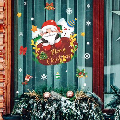 Le Père Noël Décoré Fenêtres en Verre avec Autocollants de Fenêtre avec Atmosphère de Fête de Neige