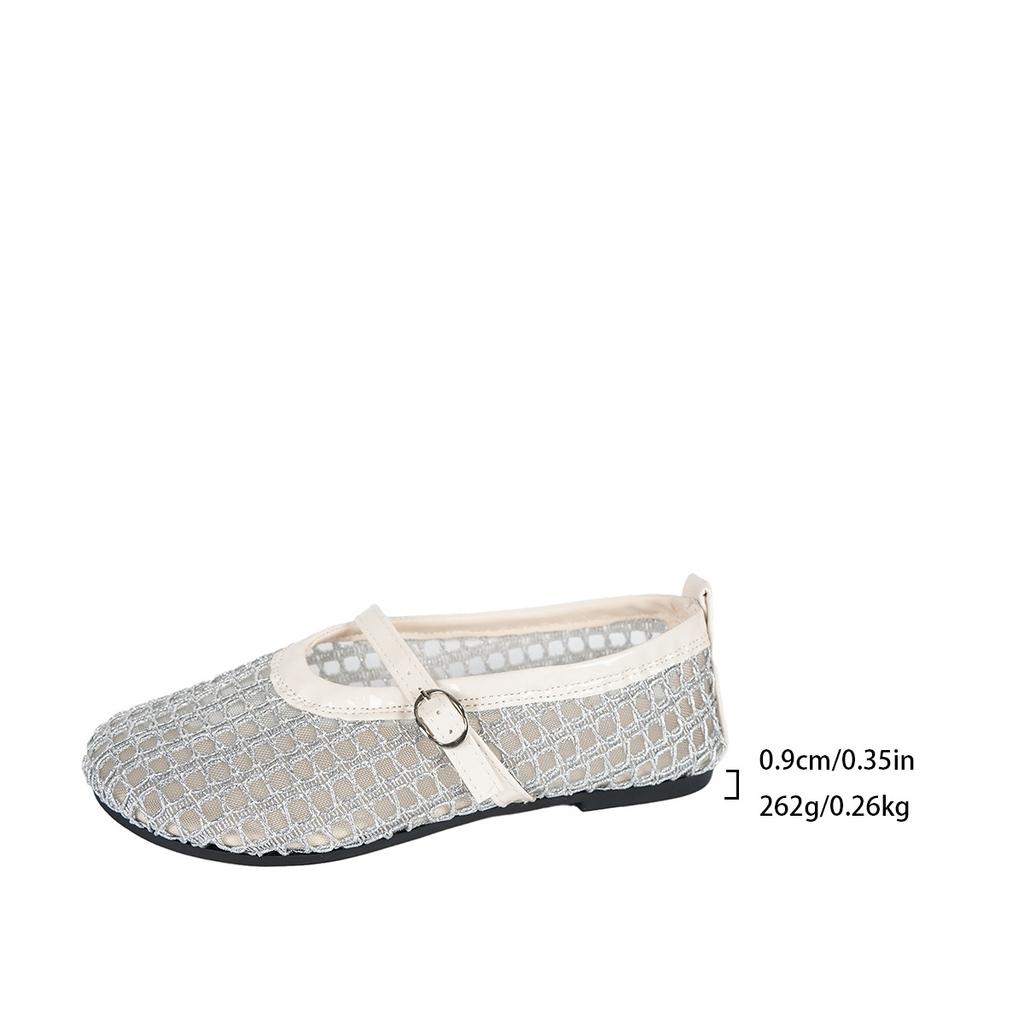 Spring and Summer New Round Buckle Strap Shallow Mouth Single Shoe Women's Mesh Woven Fashionable Hollow Out Versatile Sandals