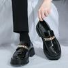 Men's Korean Style Shiny Leather Loafers - Height Increasing, Thick Sole, Slip-On Business Shoes, Fashionable for Spring and Autumn, Size 46.