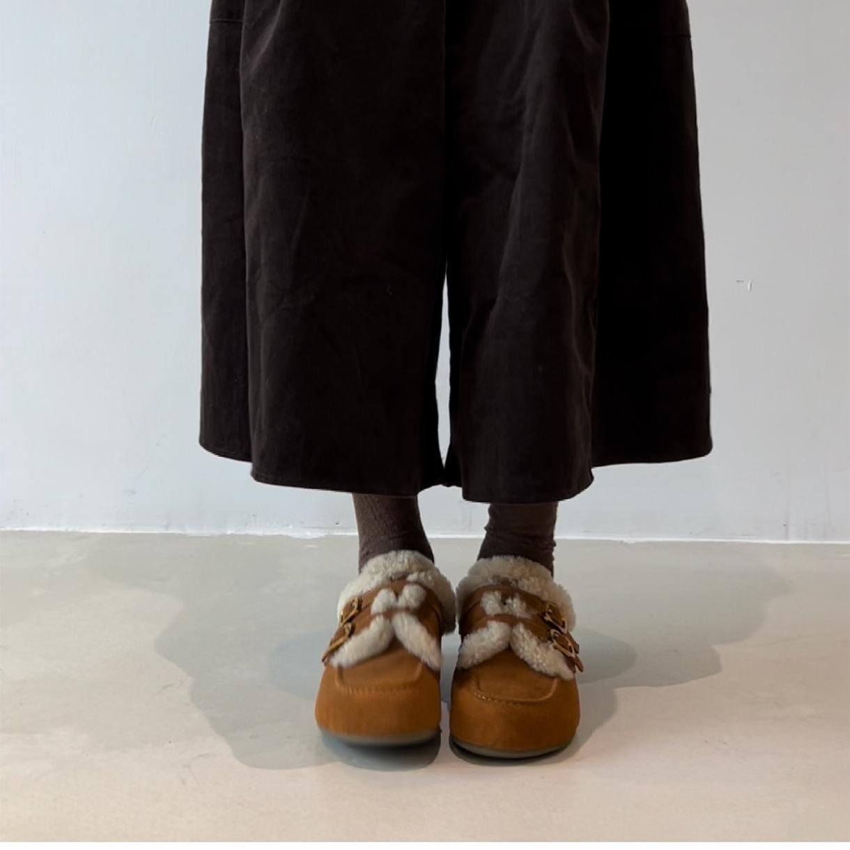 

Soft leather version~ Korean version of thick-soled simple and versatile round head one-pedal retro comfortable velvet autumn and winter new Boken 40 верблюд