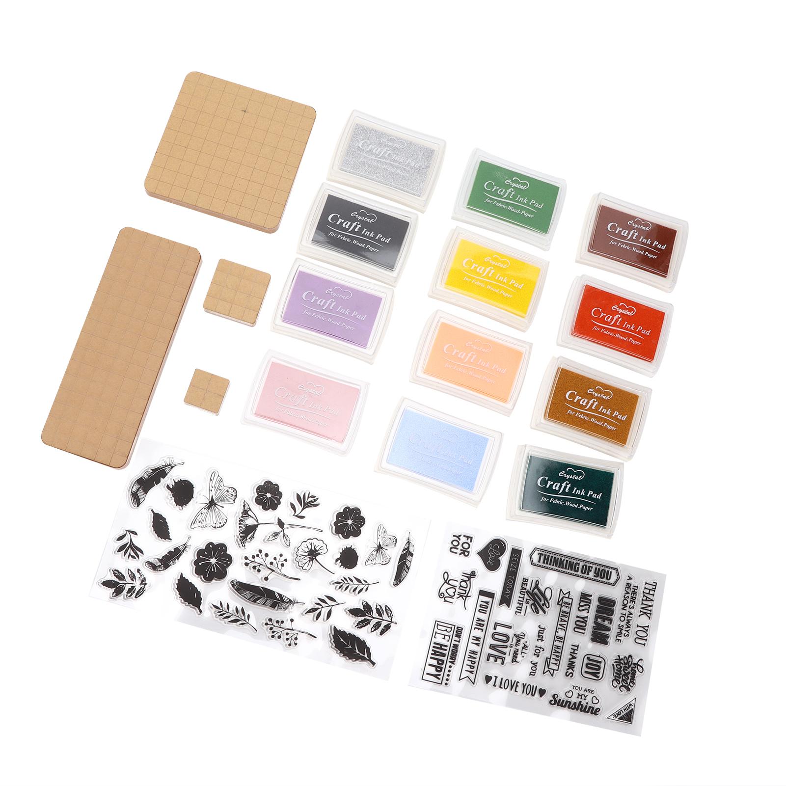 Acrylic Stamp Tools Include 4 Acrylic Blocks 12 Ink Pad 2 Transparent Seal Stamp Blocks Set for DIY Crafts Card Making