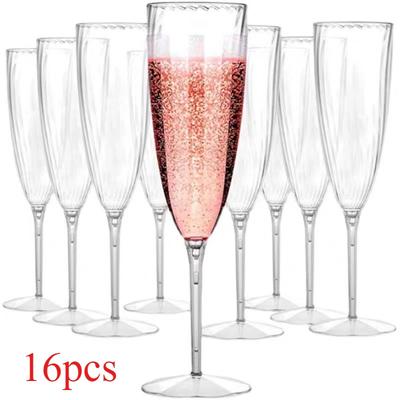 16pcs Plastic Disposable Cup 210ml Transparent Champagne Wine Drinking Thick Plastic Cups for Wedding Party Supplies Drinkware