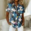 Women's Shirt Hawaiian Print Button Short Sleeved Pocket Casual Top