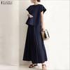 ZANZEA Women Short Sleeve Blouse and Long Skirts Summer Two Piece Suit Sets