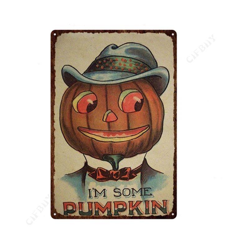 Halloween Metal Sign with Pumpkins, Fall Decor 20x30 Cm