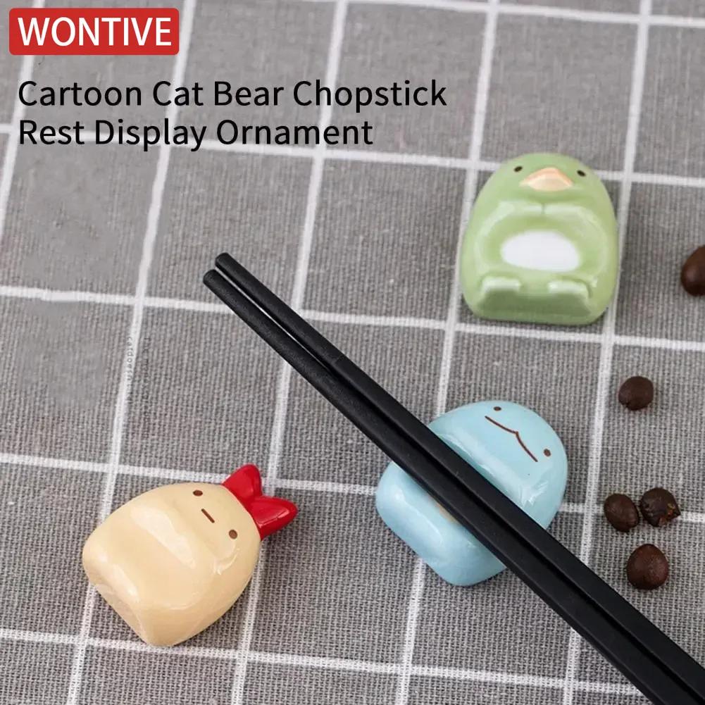 Cute Ceramic Chopstick Holder Creative Shape Adorable Appearance Porcelain- Cartoon Cat Bear Chopstick Kawai Tableware Holder