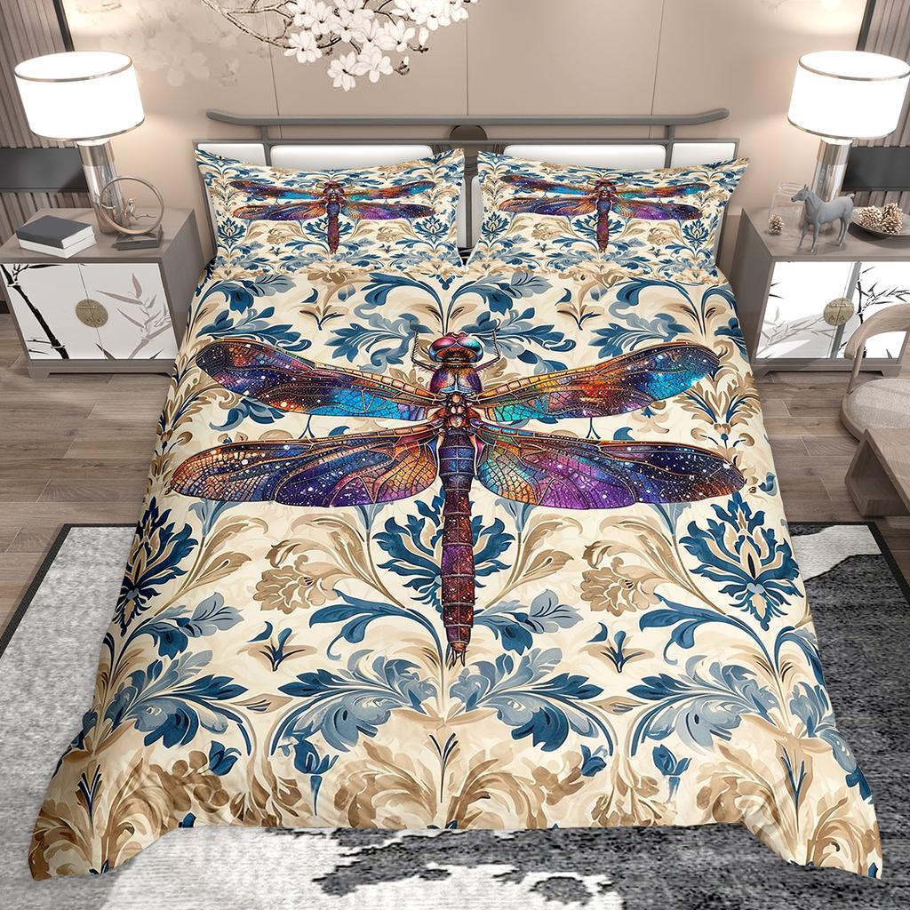 Homewish Chic Dragonfly Butterfly Bee Duvet Cover Set Wild Insect Animal Bed Set Animal Theme Quilt Cover Set