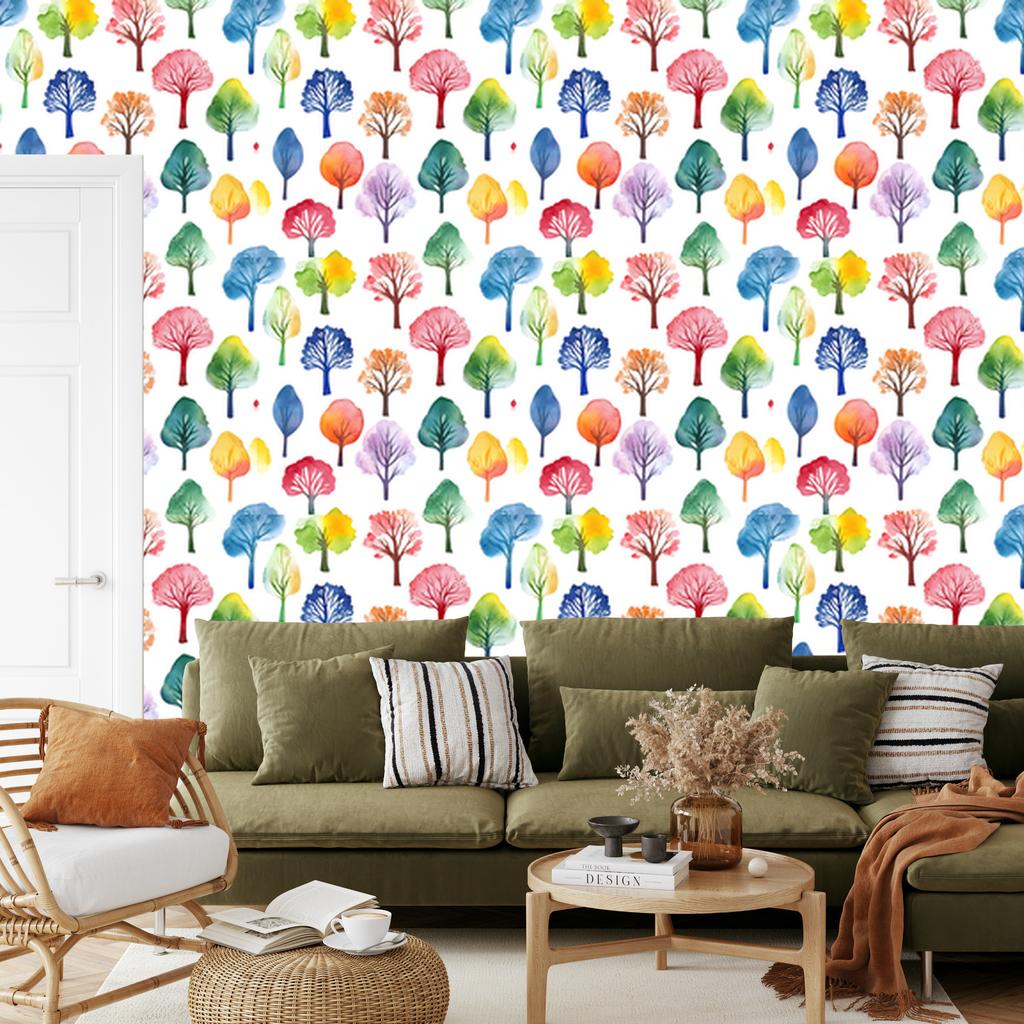 Wallpaper Flowers and Leaves White and Coral for Living Room and Bedroom 50x1000