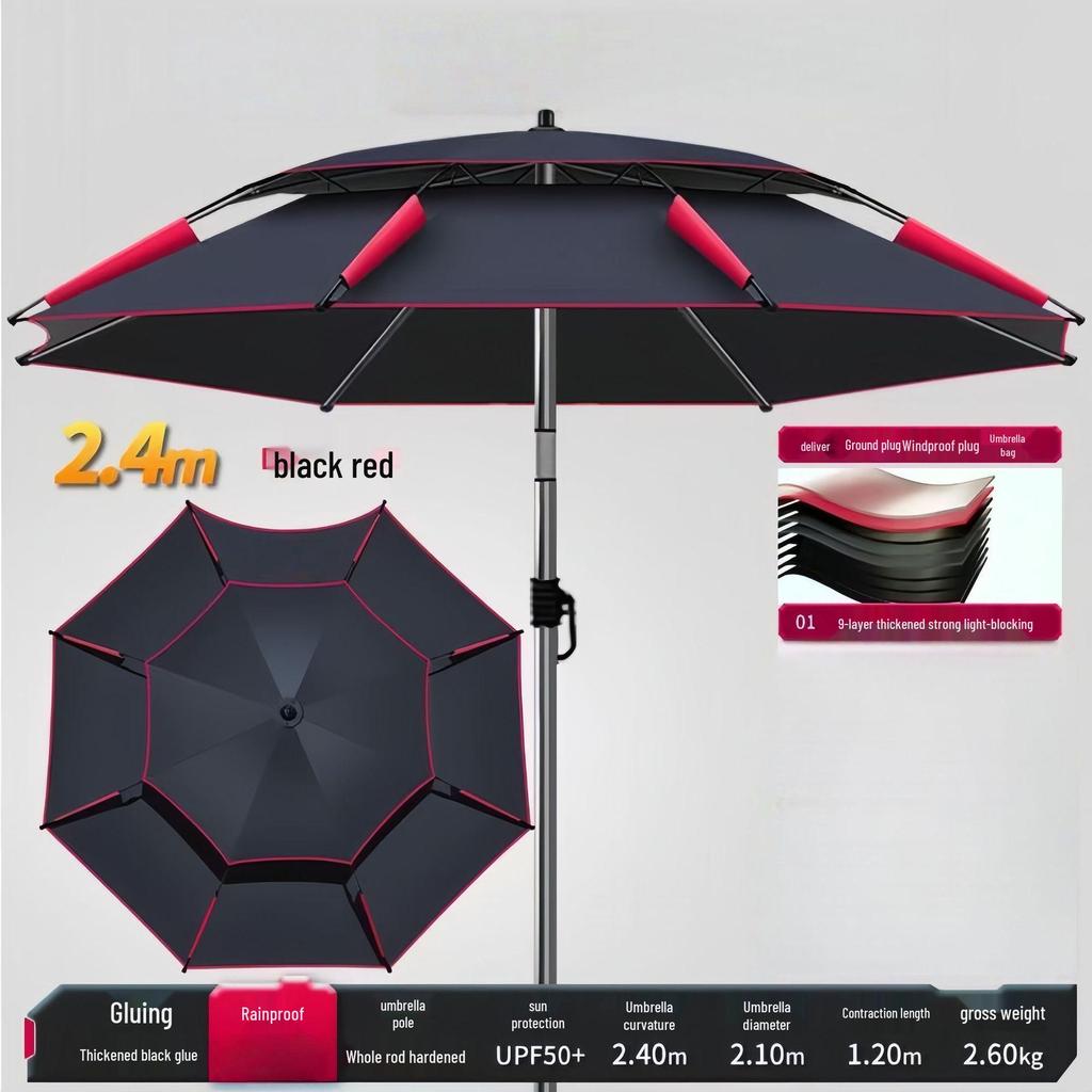 A1R 2025 Double Layer Fishing Umbrella: Large, Black Glue, Sun Protection, Windproof, Rainproof, Folding Design
