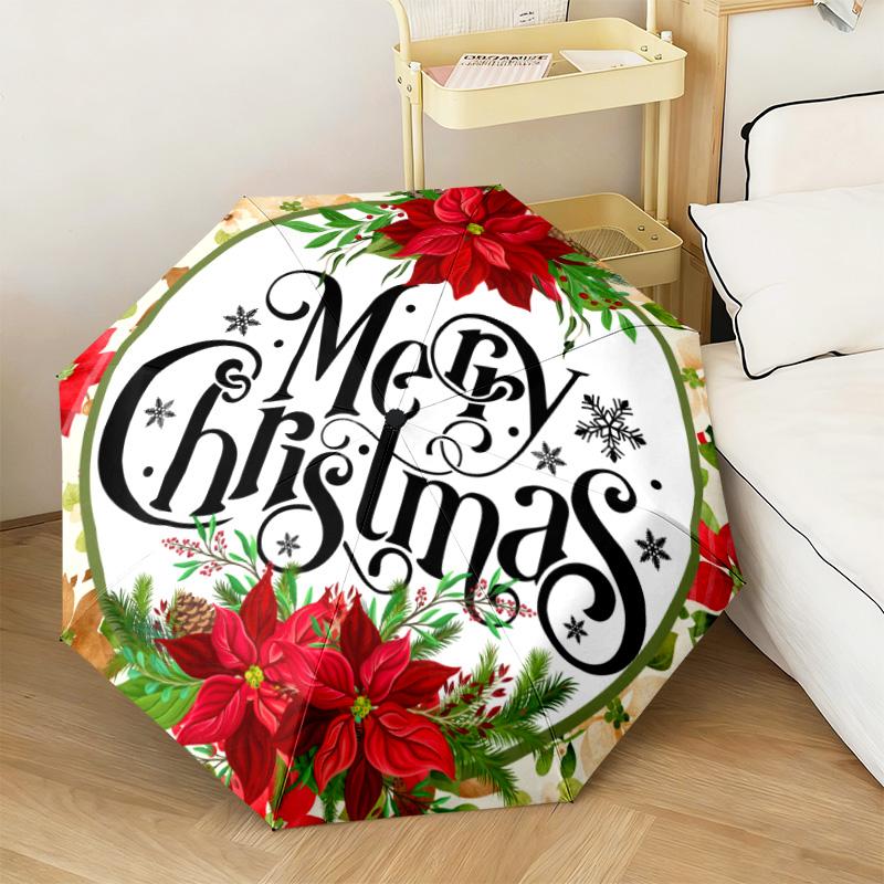 Christmas gifts, bells, Santa Claus, snowman, Christmas tree umbrella, home essential, wrought iron tri-fold portable all-season outdoor umbrella H26