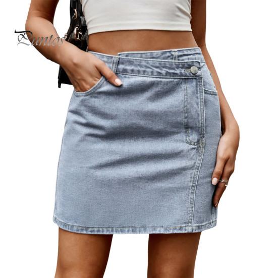 

Женская джинсовая юбка, асимметричная мини-юбка с высокой талией и карманами, однотонная универсальная юбка А-силуэта M синий
