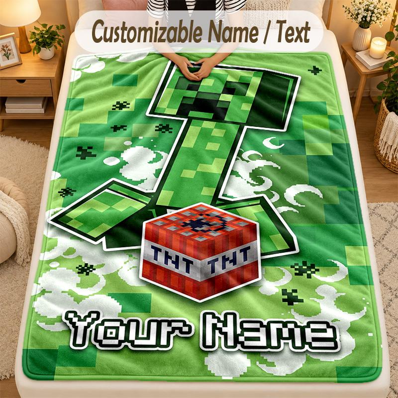 Flannel BlanketMinecraft Custom Name Text Personalized Soft Warm Throw Blanket Home Decor Gift