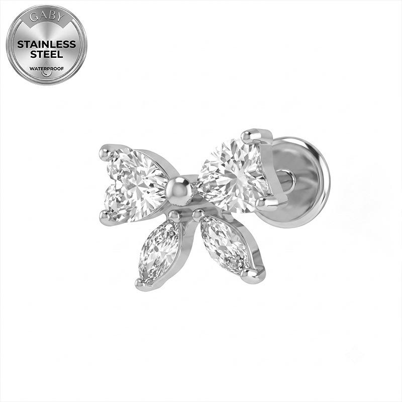 Euro Cross 316L Stainless Steel Leaf & Butterfly Ear Lip Stud