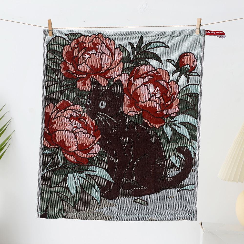 New 34x40cm Large Hand Towel 4 Layer Cotton Gauze Cat Pattern Kitchen Towel Decorative Quick Dry Tea Towel Home Restaurant