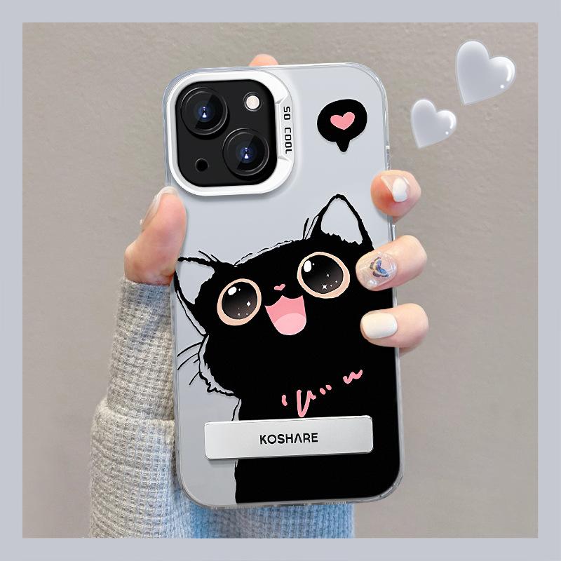 Applicable To Huawei Mate60 Mobile Phone Case Nova12/11 Love Cat Invisible Bracket Honor 200 Color Silver Matte