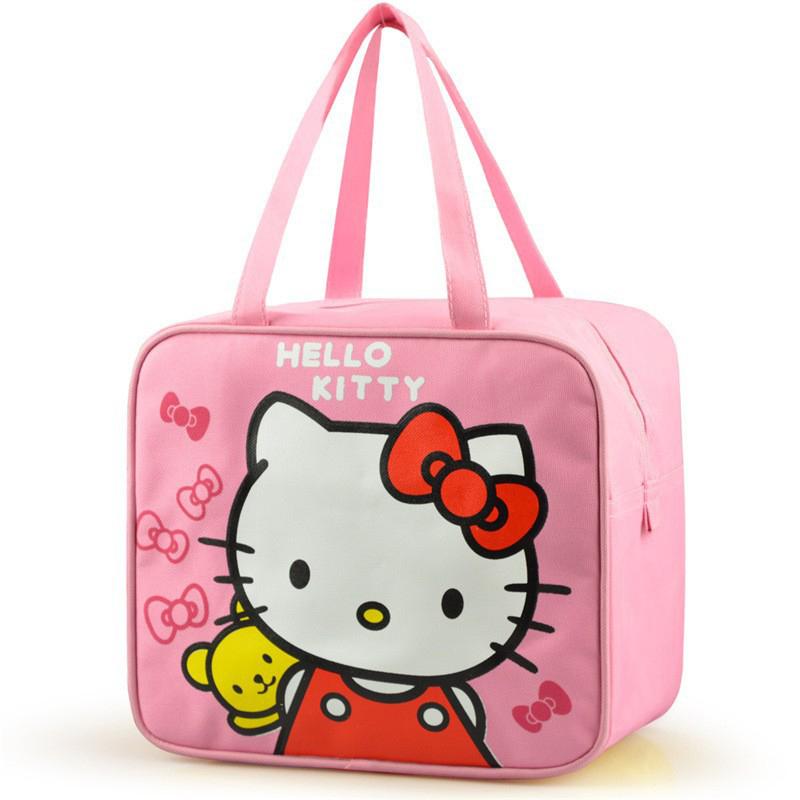 Kawaii Hello Kitty Bolsa de Almuerzo Lindo Dibujo Animado Impermeable Bolsa Bento Bolso Tote Portátil Bolso de Mano Bolsa de Cosméticos Bolsa de Almacenamiento Para Niñas