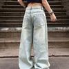 American retro washed alphabet printed jeans men's and women's cleanfit street loose versatile casual pants blue
