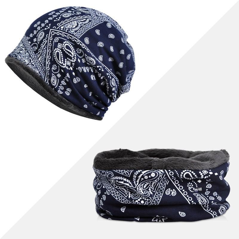 Women's Floral Print Cotton Pullover Hat and Scarf Set for Sun Protection