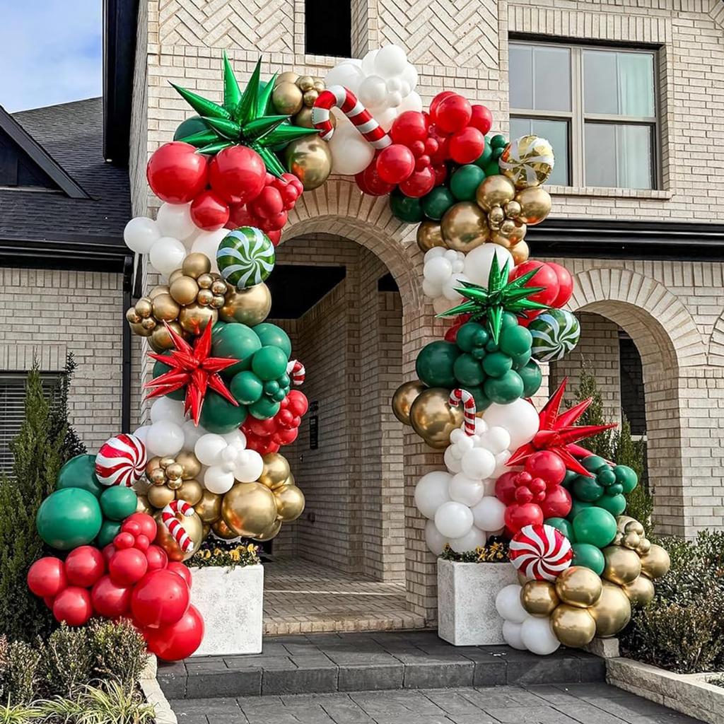 124 red, green, and white balloon arch sets suitable for birthday, Christmas, and New Year decorations