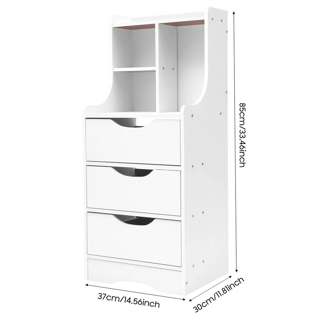3Drawer Vertical Bedside Cabinet,Load Capacity 27.56 lbs,14.56" L x 11.81" W x 33.46" H,Tall Nightstand for Study or Bedroom Use