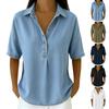 Loose Fit Denim Style Button Detail Shirt for Women Casual Short Sleeve Collared Blouse Lightweight Summer Top