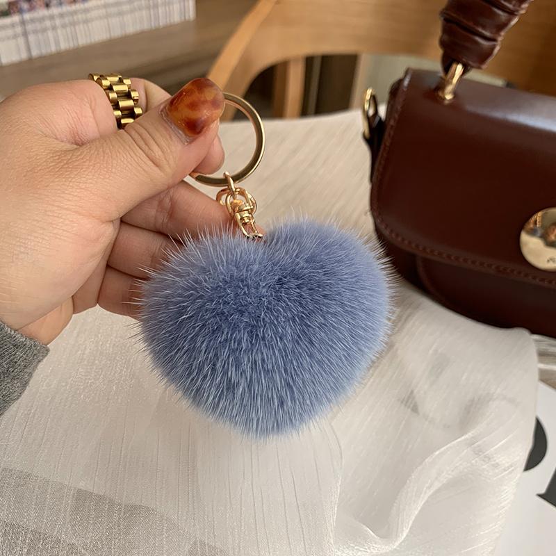 Großer Herz-Pompon Schlüsselanhänger für Damen Regenbogen Plüschball Schlüsselanhänger Auto Tasche Anhänger Modeschmuck Flauschige Liebe PomPons Schlüsselanhänger 6 cm weiß