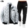 Men's Cross-Border Winter Warm Cotton-Padded Stand-Up Collar Jacket and Trousers Two-Piece Set