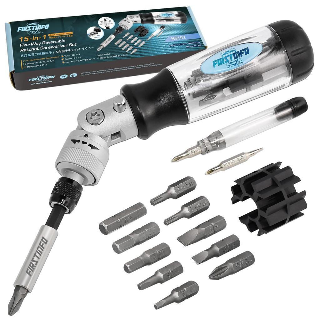 Ryosho FIRSTINFO TOOLS Ratchet Driver Set with to 7mm Bits for Eyeglass Watch Battery Furniture and Computer Repair 14-in-1 1.5mm Repair, Replacement,